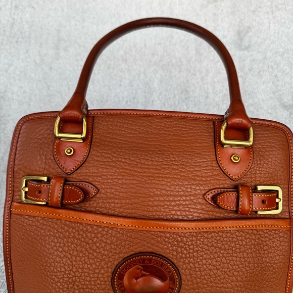 90s VINTAGE Dooney & Bourke Clean AWL Zip Top Satchel British Tan – MADE IN USA - Picture 2 of 16